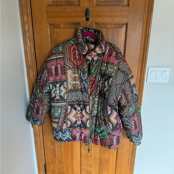 NWT FARM RIO TROPICAL RAUTI METALLIC REVERSIBLE BEADED ZIP, PUFFER JACKET SZ XL - Picture 3 of 8
